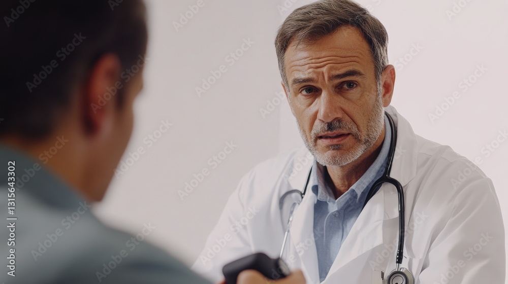 Fototapeta premium A focused doctor monitoring a male patient heart rate and checking blood pressure using a medical device, professional and caring, isolated on a white background