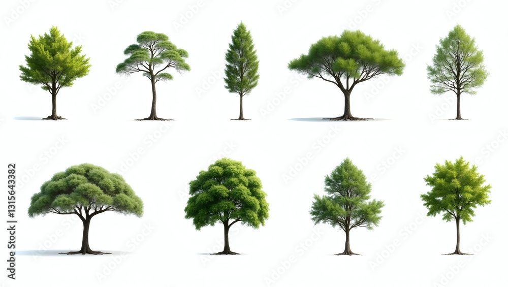Fototapeta premium a collection of diverse trees showcasing their unique shapes and vibrant foliage