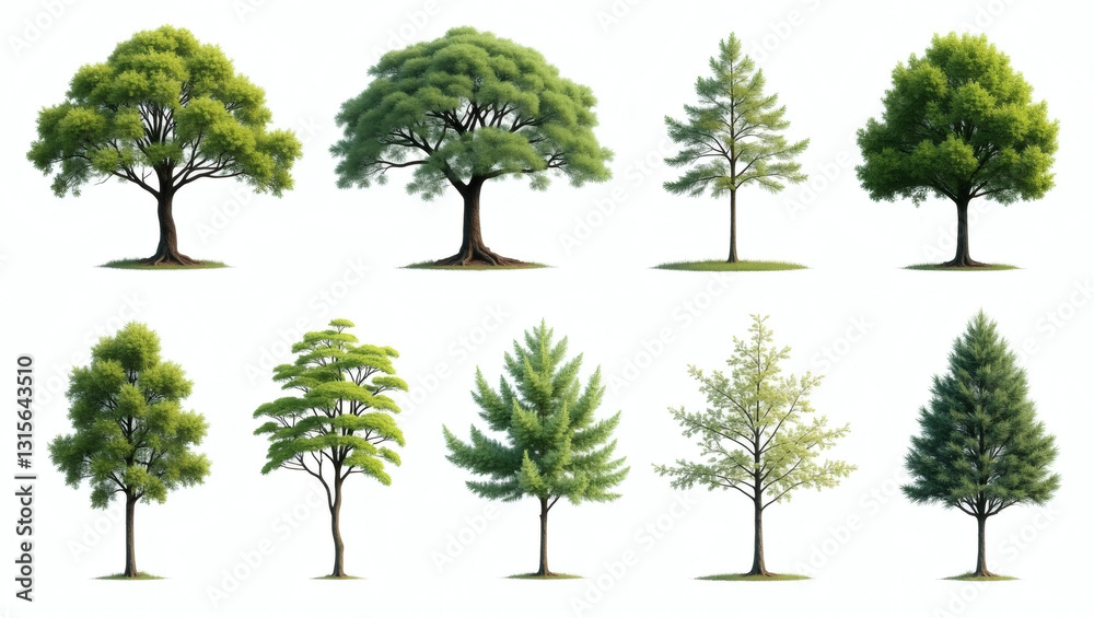 Obraz premium a variety of beautiful trees in a row, each with lush green foliage. The trees stand tall, their branches reaching towards the sky
