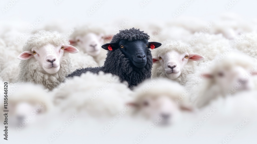 Unique Black Sheep Among White Flock High Resolution Animal Photo Unique Black Sheep Among White Flock High Resolution Animal Photo