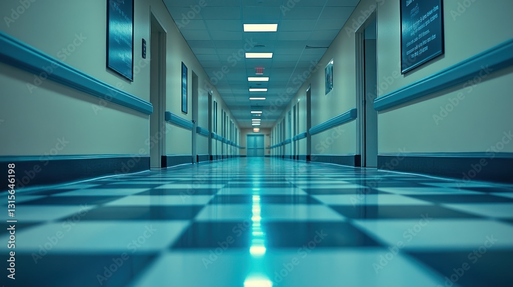 Obraz premium Empty hospital hallway at night (1)
