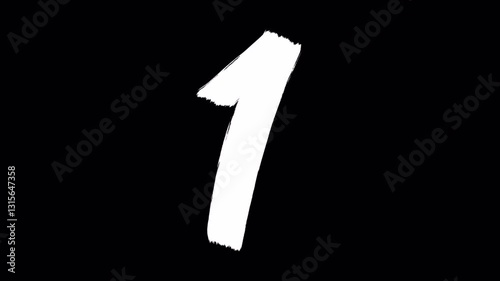 Hand drawn brush animation of number 1 in 4K. Animated handwritten number with smooth brush stroke, isolated on transparent background with alpha channel