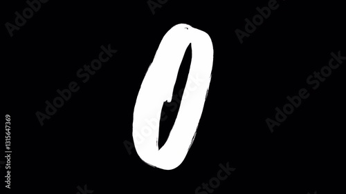 Hand drawn brush animation of number 0 in 4K. Animated handwritten number with smooth brush stroke, isolated on transparent background with alpha channel