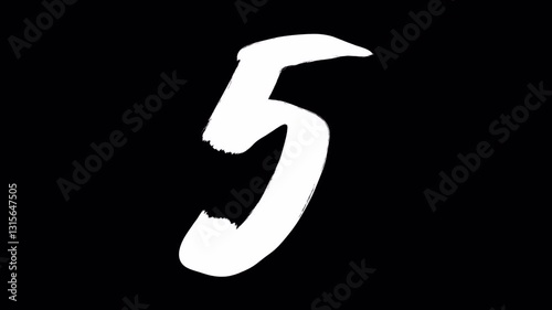 Hand drawn brush animation of number 5 in 4K. Animated handwritten number with smooth brush stroke, isolated on transparent background with alpha channel