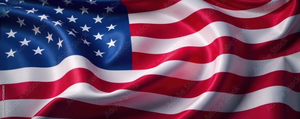 Fototapeta premium American flag wave in slow motion with vibrant colors and smooth fabric movement, fabric movement, red white blue, american symbol