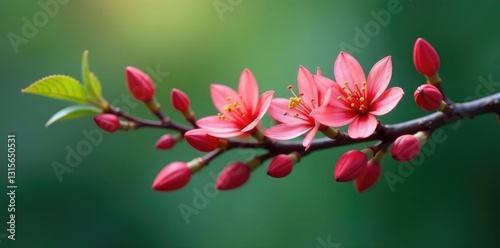 Single isolated branch with flowers or berries, blooming flowers, plant details, organic forms