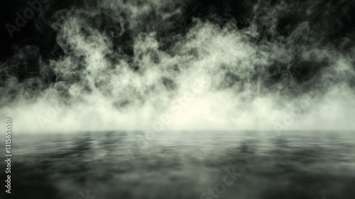 Dramatic smoky scene with a reflective surface.  Perfect for adding atmosphere to film, game design, or album art.  The moody grayscale palette creates a mysterious and evocative mood.