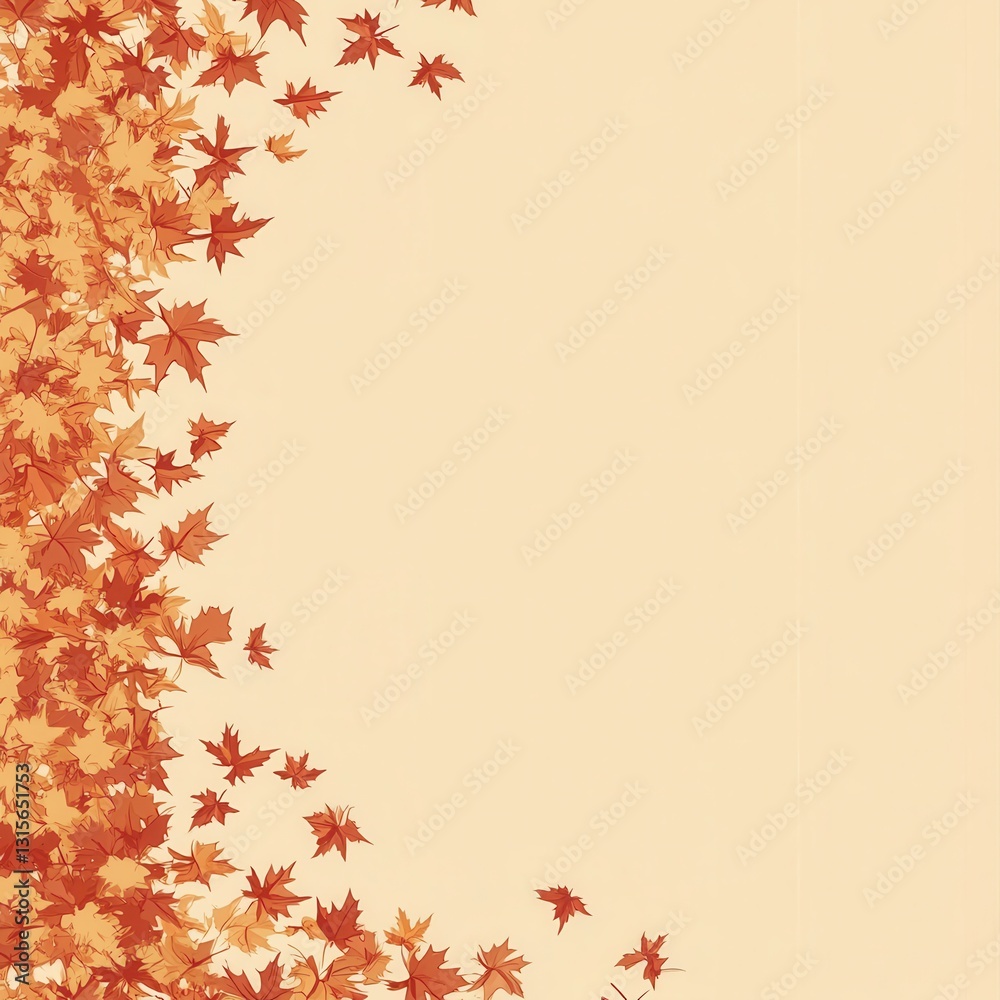 Autumn Maple Leaves Border Frame on Beige Background Autumn Maple Leaves Border Frame on Beige Background