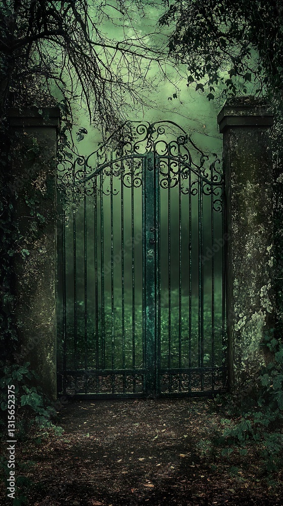 Obraz premium Enigmatic Garden Gate: A Moody Landscape