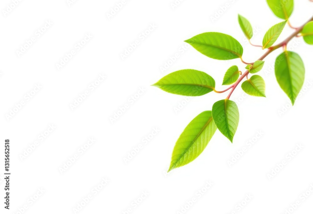 A single vibrant green plant, isolated on pure white background, vegetation, herb A single vibrant green plant, isolated on pure white background, vegetation, herb