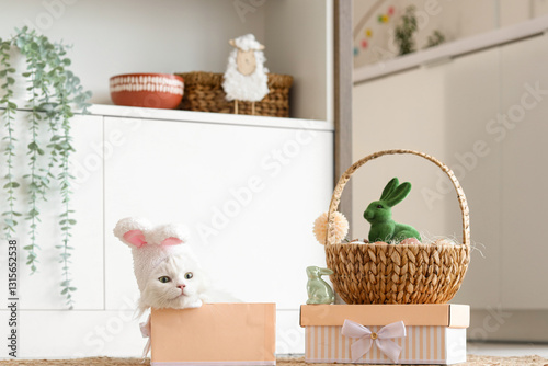 Cute white cat in bunny ear...