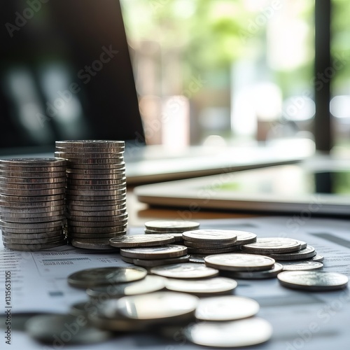 coins and calculator on the table