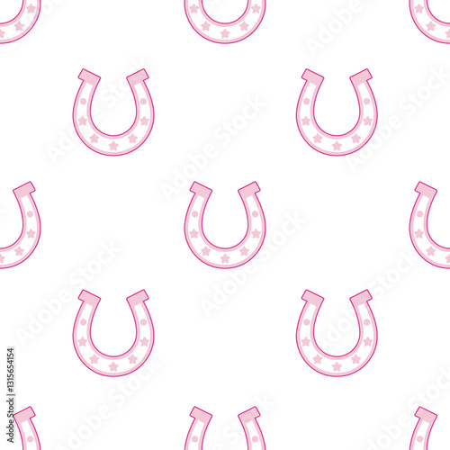 Pink horseshoe pattern with star details on a white background