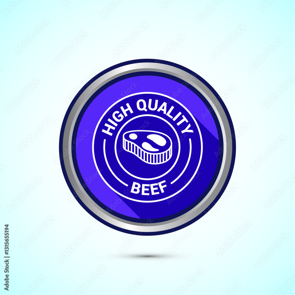 High quality beef icon design illustration, High quality beef meat badge, Fresh meat label, Blue color shadow button design High quality beef icon design illustration, High quality beef meat badge, Fresh meat label, Blue color shadow button design