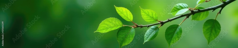 Single isolated branch with smooth gray trunk and leaves in different shades of green, organic forms, leaf colors Single isolated branch with smooth gray trunk and leaves in different shades of green, organic forms, leaf colors