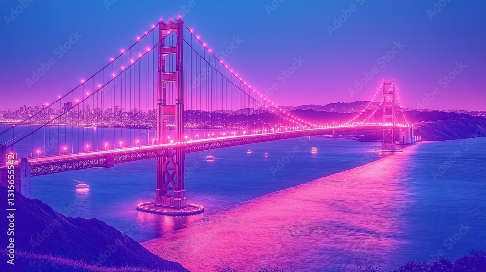 Fototapeta premium Vibrant Pink Sunset Golden Gate Bridge