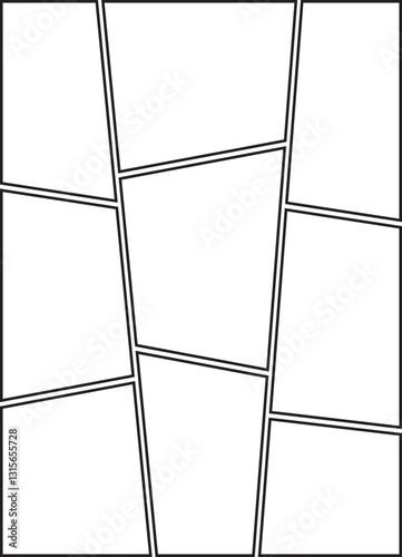 Photo collage frame icon. Collage grid manga, Empty page frame for comic book, photo collage, isolated on transparent background. Picture frame, digital photo wall template, vector illustration.