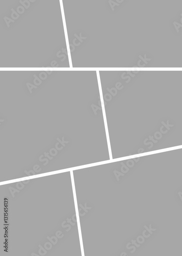 Photo collage frame icon. Collage grid manga, Empty page frame for comic book, photo collage, isolated on transparent background. Picture frame, digital photo wall template, vector illustration.