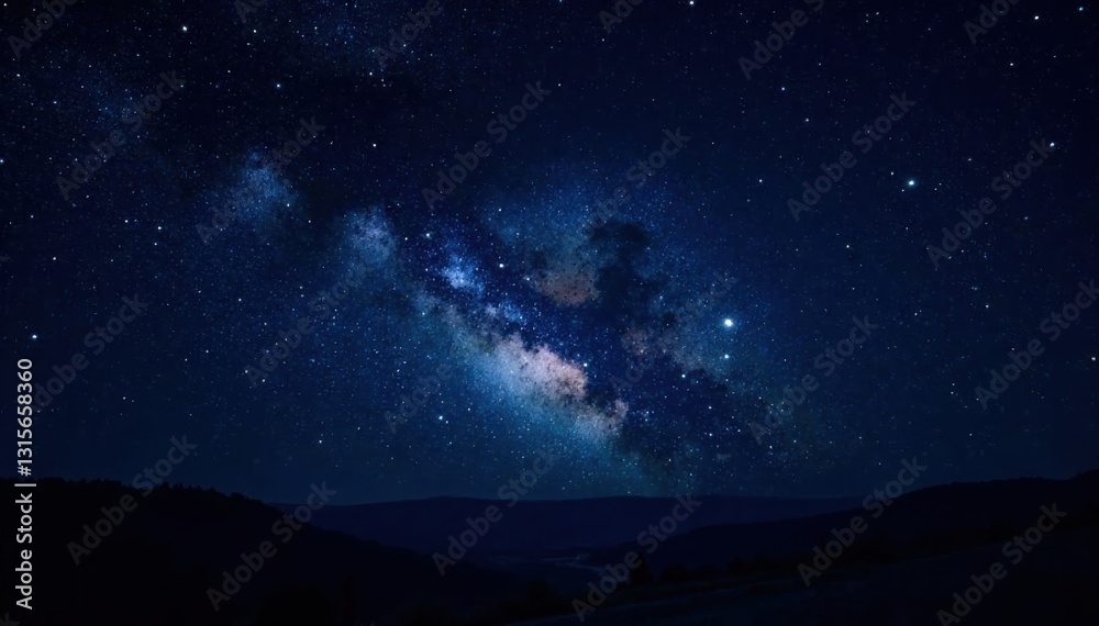 Obraz premium Dark night sky with twinkling stars on a black background, galaxy, universe, celestial