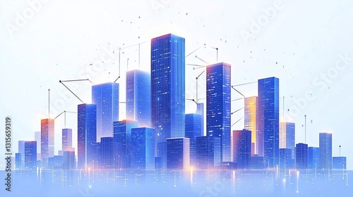 Wallpaper Mural Digital Cityscape: Futuristic Architecture with Connected Networks and Geometric Shapes Torontodigital.ca