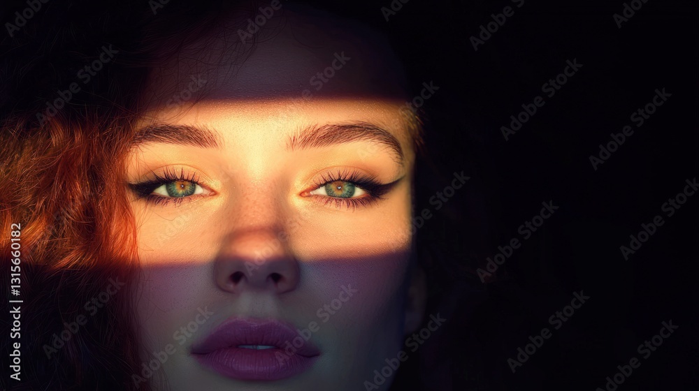Enigmatic Woman Portrait Sunlit Face Green Eyes Red Hair Cinematic Lighting Enigmatic Woman Portrait Sunlit Face Green Eyes Red Hair Cinematic Lighting