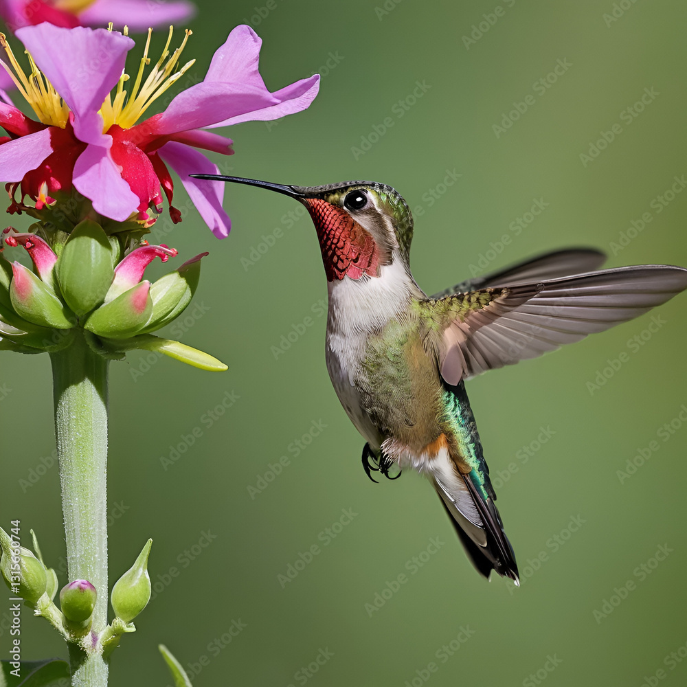 Fototapeta premium broad-tailed hummingbird feeding at a flower