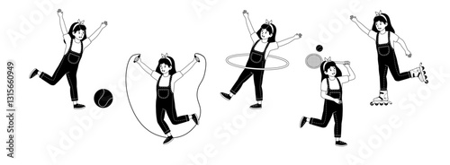 Energetic girl enjoying various outdoor activities during the day