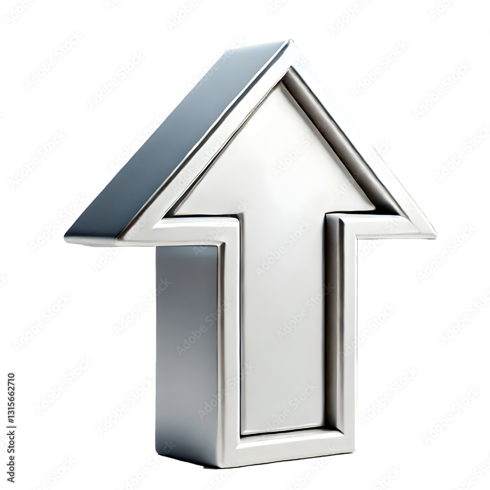 Grey arrow pointing up isolated on white background. Clean and shiny design. Concept of direction and elevation. 3D rendering Grey arrow pointing up isolated on white background. Clean and shiny design. Concept of direction and elevation. 3D rendering