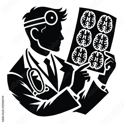 Neurosurgeon Brain Scan Silhouette