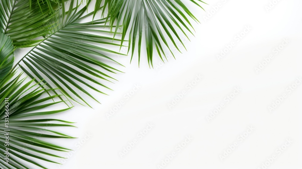 Fototapeta premium Tropical palm leaves on white background. Flat lay, top view