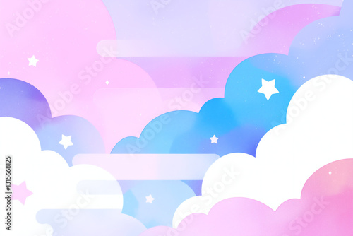 幻想的で優しいパステルカラーの雲と星の背景