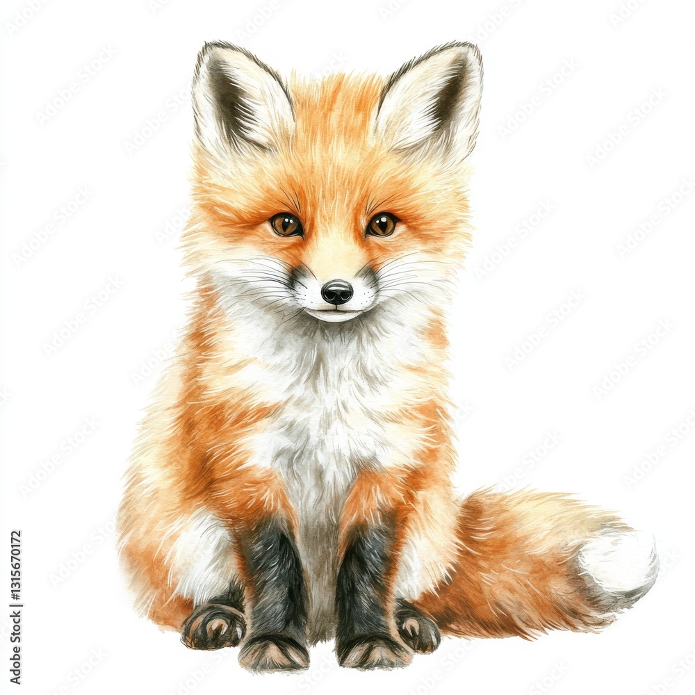 Fototapeta premium Cute little fox sitting, detailed fur, vibrant colors