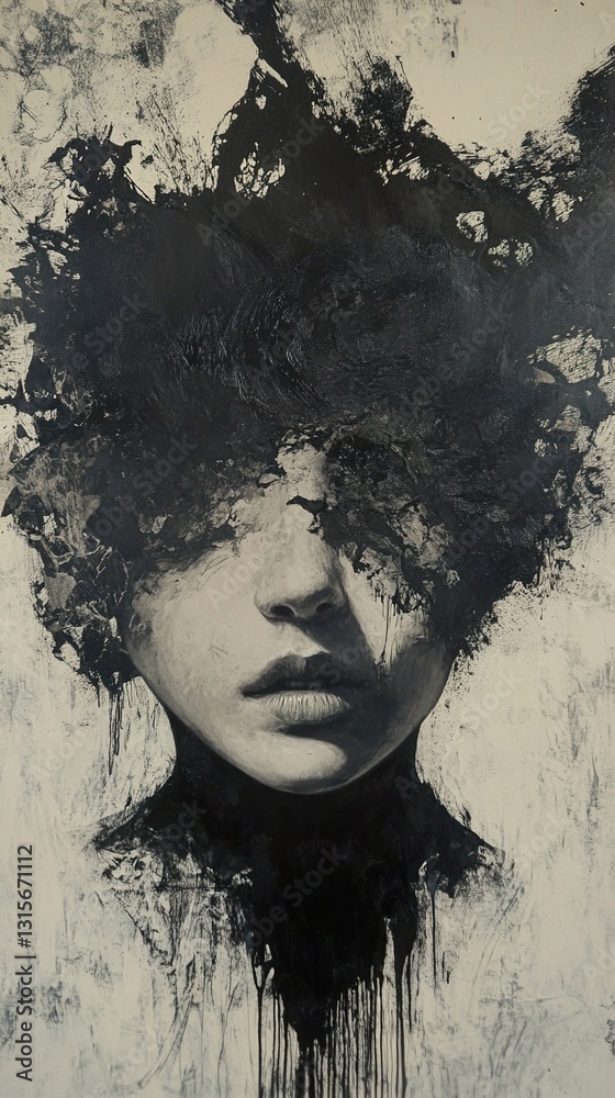 Abstract Portrait of a Woman: Dark, Mysterious, and Thoughtful Abstract Portrait of a Woman: Dark, Mysterious, and Thoughtful