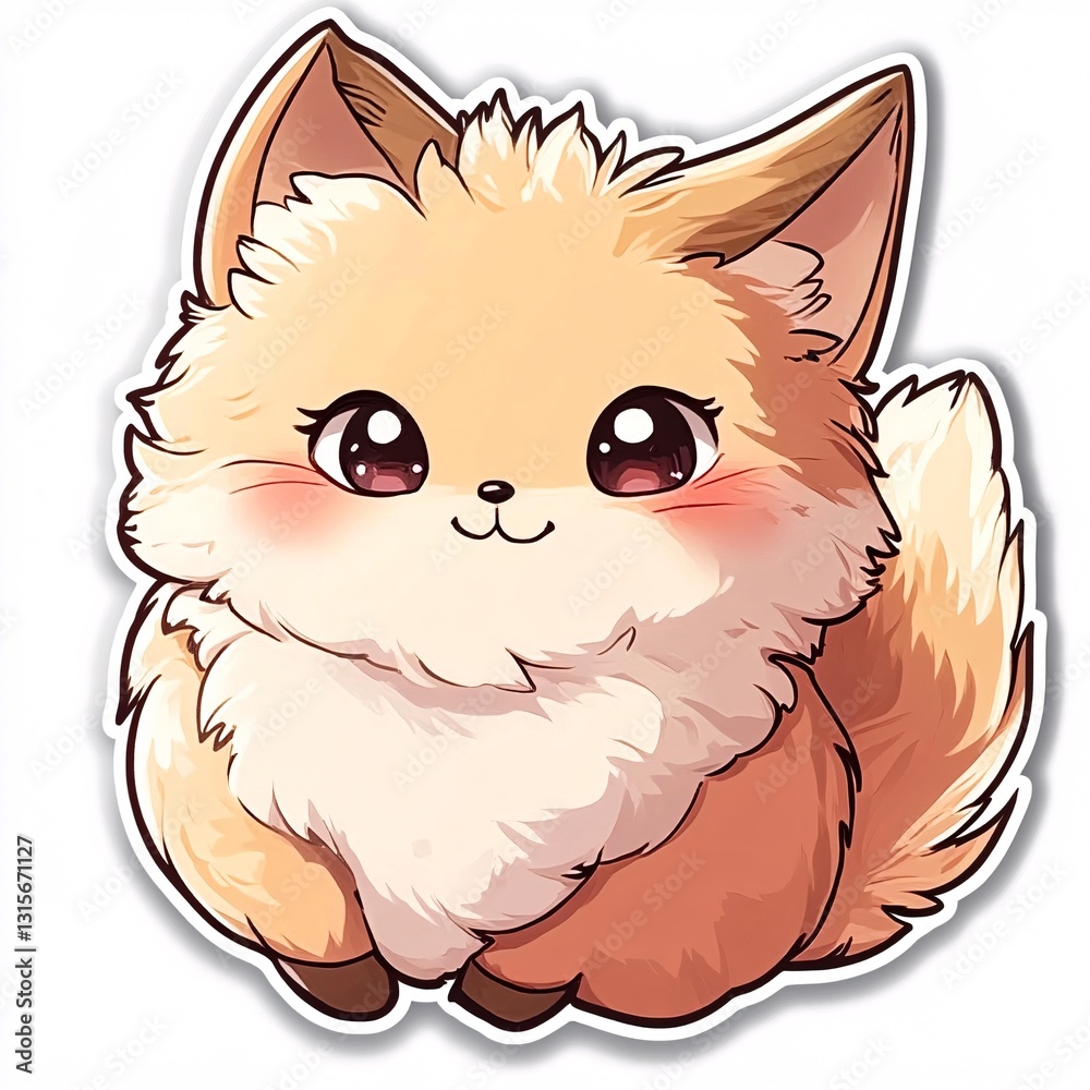 Adorable Anime-style Kitsune Sticker with Blushing Cheeks and Big Eyes Adorable Anime-style Kitsune Sticker with Blushing Cheeks and Big Eyes