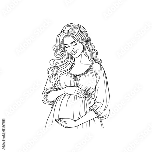 Expecting mother gently cradling her baby bump in a serene moment of anticipation and joy