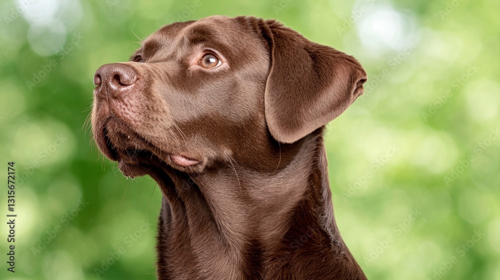 Adorable Chocolate Labrador Retriever Dog Portrait Outdoors Green Background Adorable Chocolate Labrador Retriever Dog Portrait Outdoors Green Background