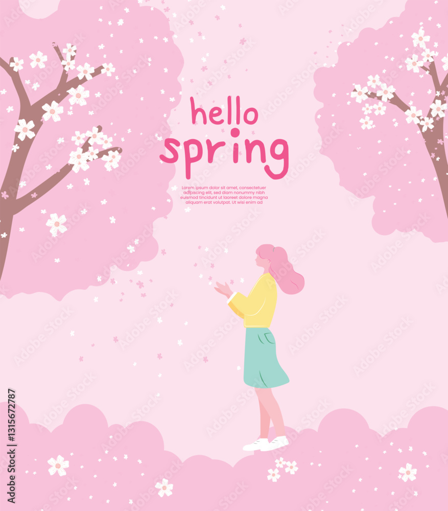 Woman holding falling flower petals in her hands hello spring background Woman holding falling flower petals in her hands hello spring background