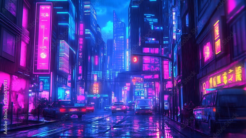 A vibrant, neon-lit cityscape reflecting a futuristic urban environment at night. A vibrant, neon-lit cityscape reflecting a futuristic urban environment at night.