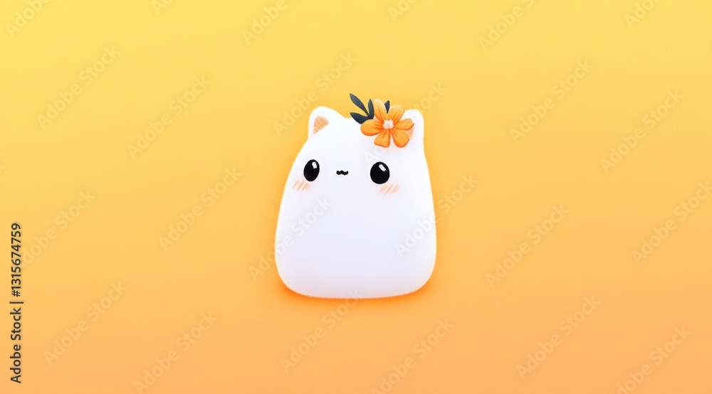 Adorable Cartoon Cat Illustration Cute Pet Minimalist Design Yellow Background Adorable Cartoon Cat Illustration Cute Pet Minimalist Design Yellow Background