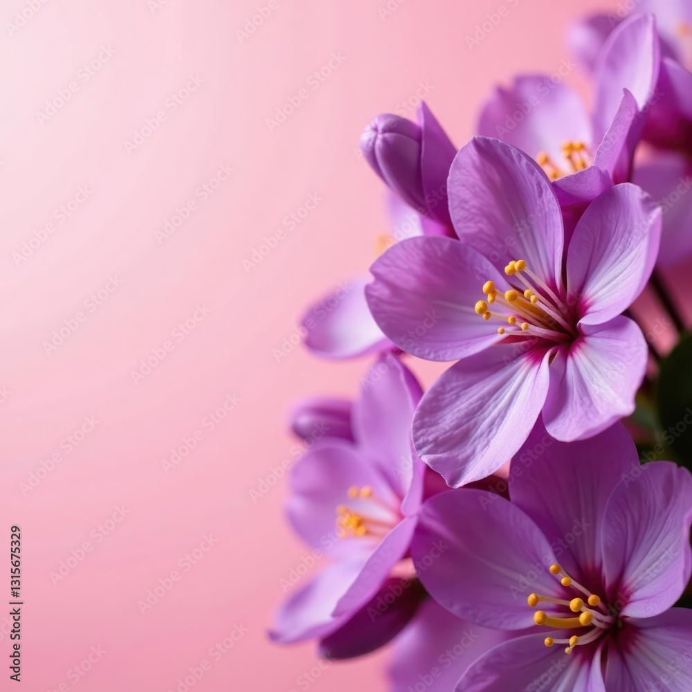 Vibrant purple blossoms against soft pink backdrop, blossom, garden, delicate Vibrant purple blossoms against soft pink backdrop, blossom, garden, delicate