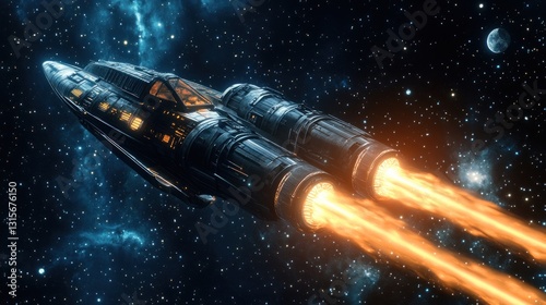 Wallpaper Mural Futuristic spaceship soaring through deep space with blazing ion propulsion system Torontodigital.ca