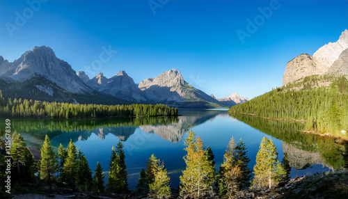 Scenic Mountain Lake with Forest and Majestic Peak Reflections