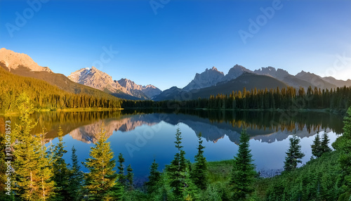 Scenic Mountain Lake with Forest and Majestic Peak Reflections