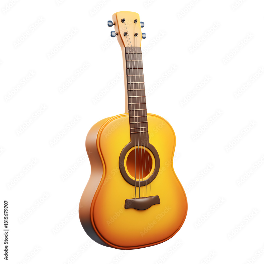 Naklejka premium Yellow Wooden Acoustic Guitar with Strings and Fretboard
