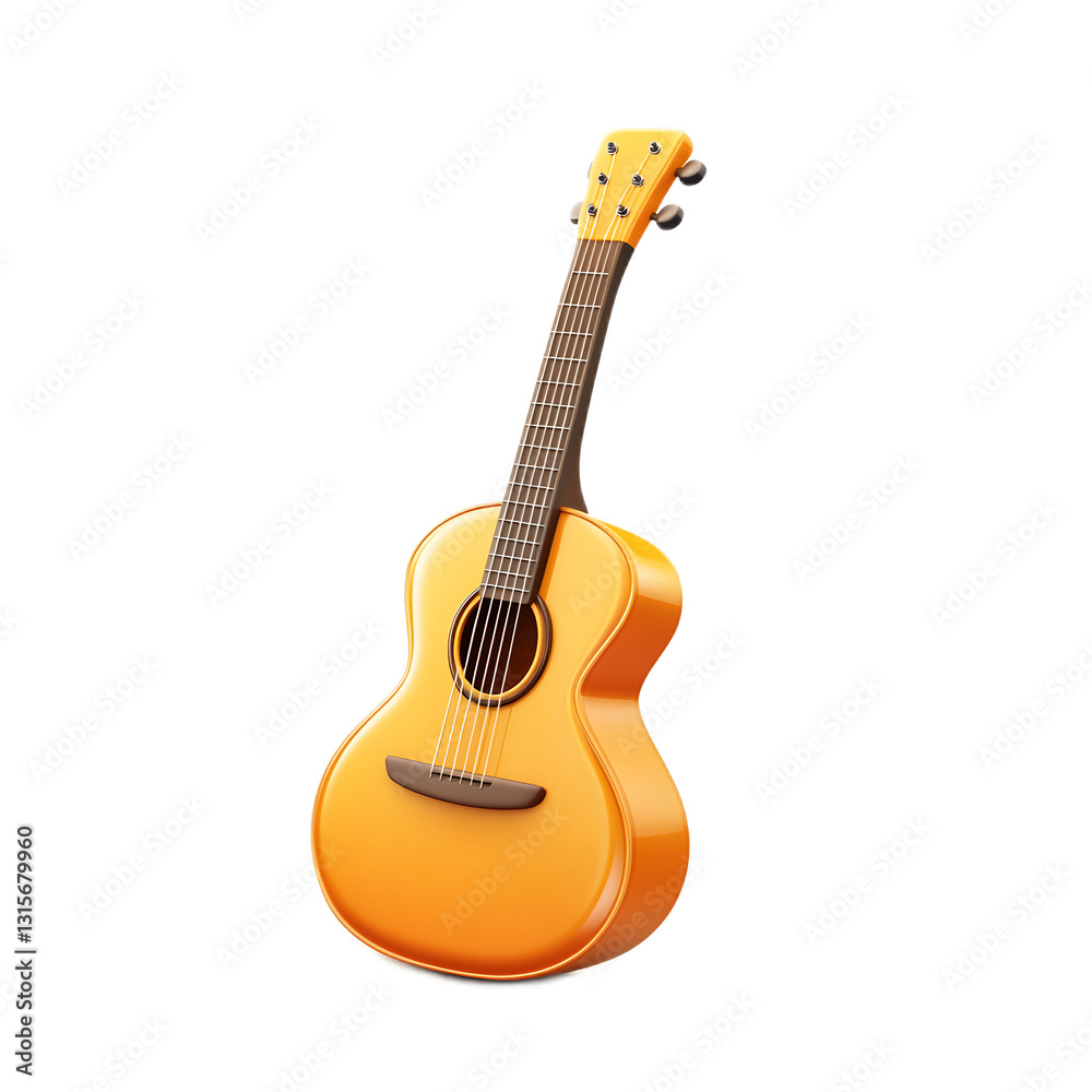 Obraz premium Vibrant Yellow Acoustic Guitar on Plain Background