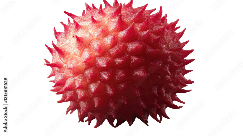 Exotic red and green fruit isolated on white, a tropical mix of dragon fruit and hairy rambutan Exotic red and green fruit isolated on white, a tropical mix of dragon fruit and hairy rambutan