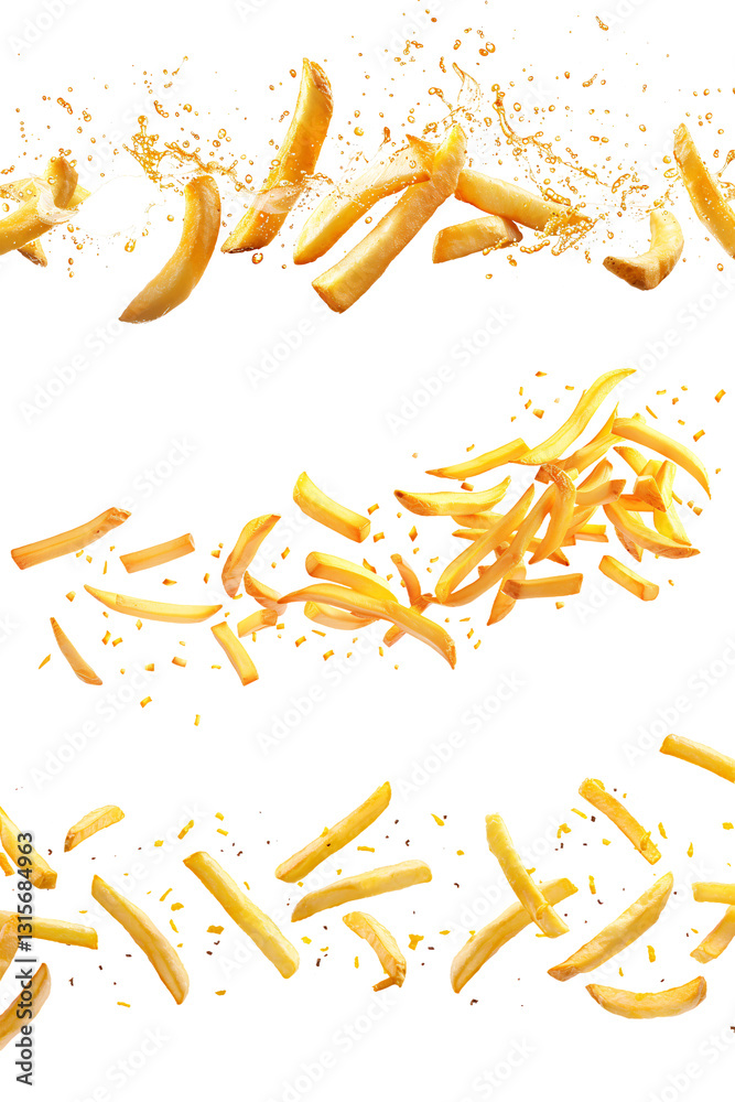 Obraz premium Set of Flying delicious potato fries isolated on transparent background
