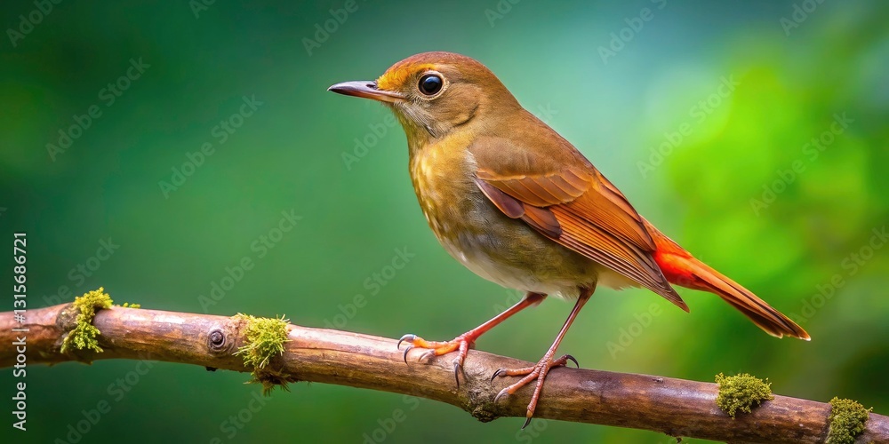 Fototapeta premium Stunning Rufous-tailed Robin Product Photography - Captivating Small Bird with Vibrant Colors in Natural Habitat, Perfect for Nature Lovers and Wildlife Enthusiasts
