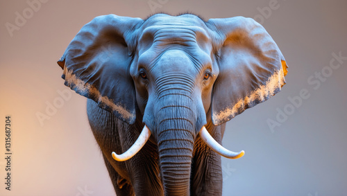 An Asian tusker on gray background