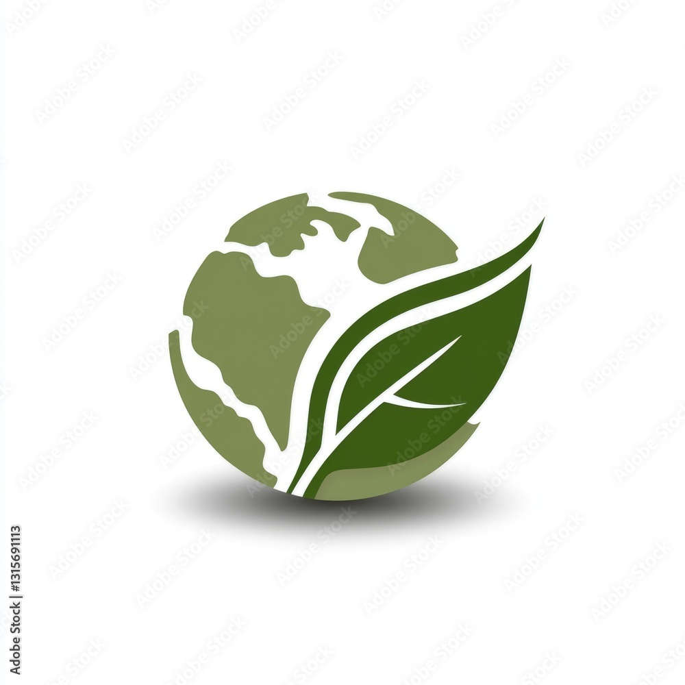 A representation of environmental consciousness shows a green globe intertwined with a leaf. This design emphasizes the importance of nature and sustainability in modern society A representation of environmental consciousness shows a green globe intertwined with a leaf. This design emphasizes the importance of nature and sustainability in modern society